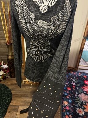 Harley-Davidson Black & Gray Studded Eagle Long Sleeve Shirt